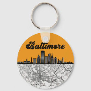 Chaveiro Baltimore Maryland City Skyline with Map