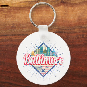 Chaveiro Baltimore Maryland United States Skyline Vintage