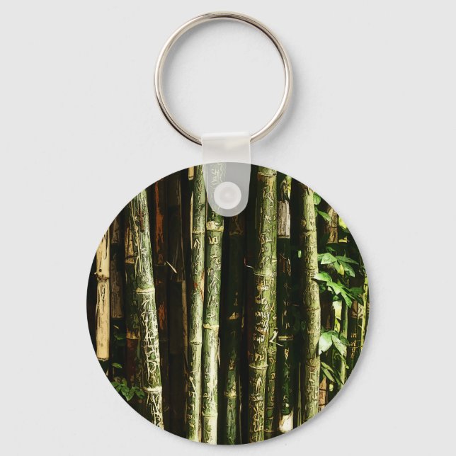 Chaveiro Bambu Verde com Gravuras Tailandesas (Frente)