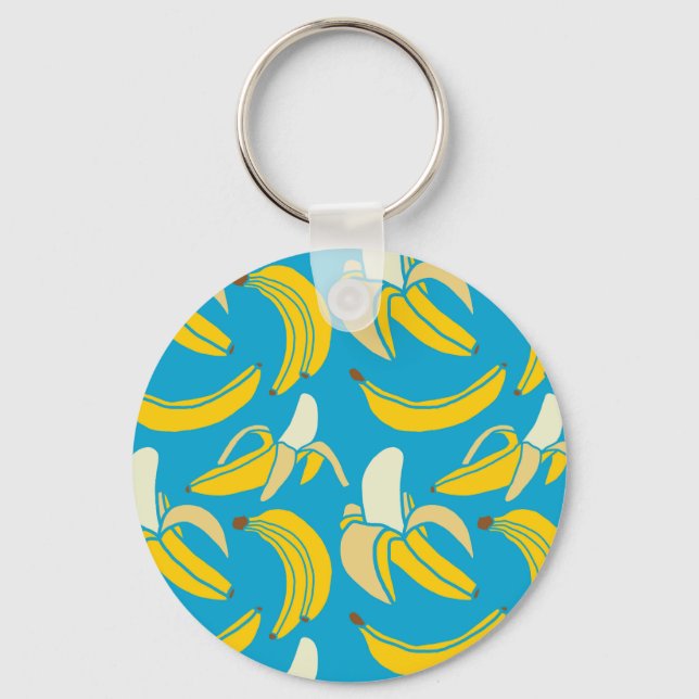 Chaveiro Bananas amarelas, padrão de fundo azul (Frente)