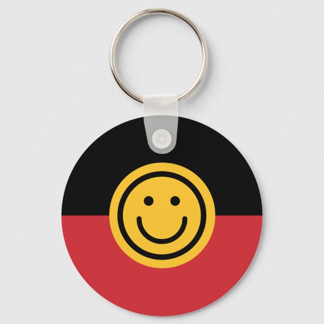 Chaveiro Bandeira aborígene australiana com rosto de sorris (Frente)