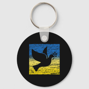 Chaveiro Bandeira Amarela Azul da Ucrânia Pombo Paz Ucrania