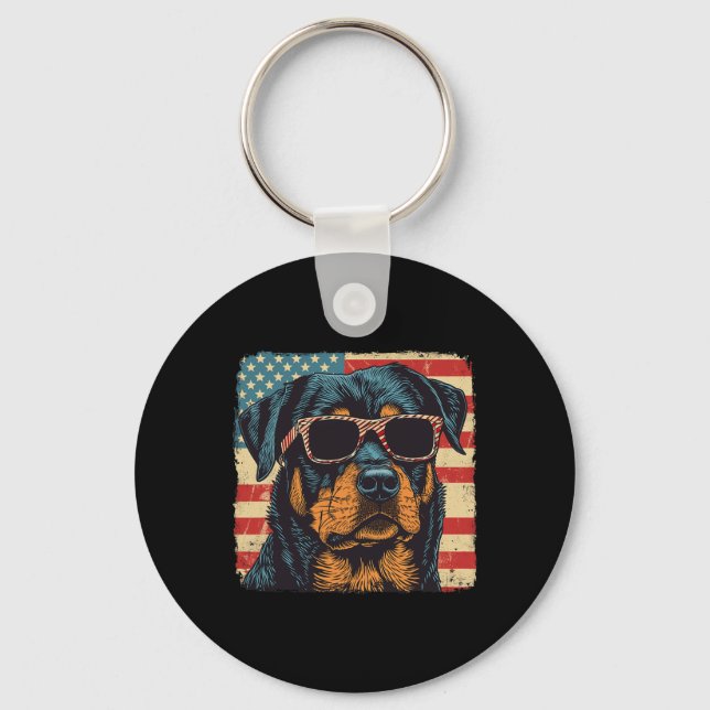 Chaveiro Bandeira Americana 4 De Julho De Rottweiler (Frente)