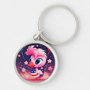 Chaveiro Bandeira Americana com Flamingo Cartoon-69216