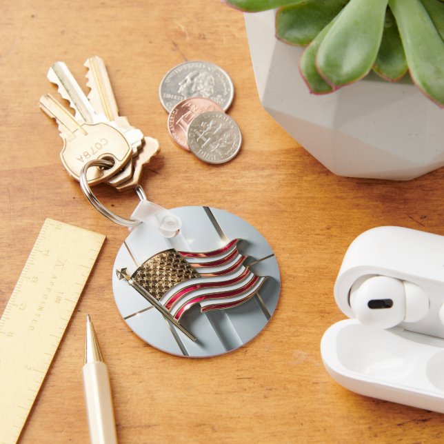 Chaveiro Bandeira Americana Dourada Emblem 3D (Mesa)