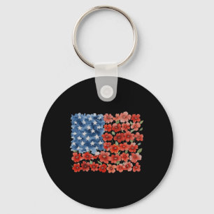 Chaveiro Bandeira Americana Flor Retro Usa Patriótica 4 De