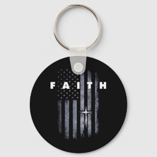Chaveiro Bandeira Americana Grunge e Cruz Fé Cristã