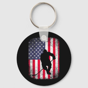 Chaveiro Bandeira Americana Retro Paus de Hóquei no Gelo Jo