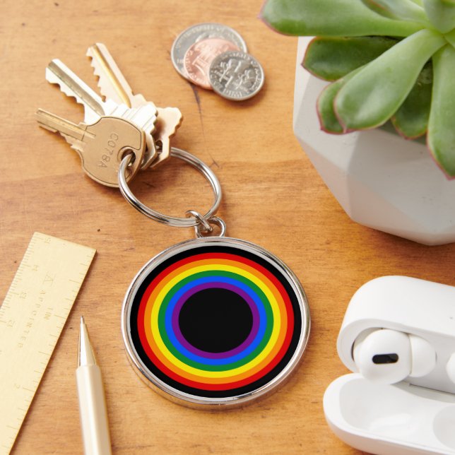 Chaveiro BANDEIRA ARCO-ÍRIS - LISTRAS - Cores LGBT Anéis (Mesa)