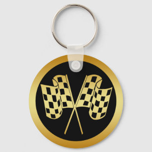 CHAVEIRO BANDEIRA CHECKERED DOURADO E PRETA