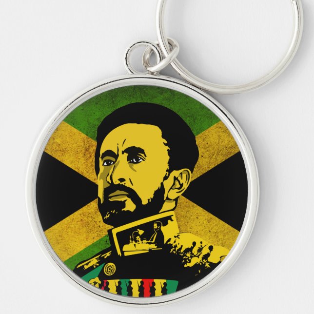 Chaveiro Bandeira da Jamaica - hAILE sELASSIE i - Botão Ras (Frente)