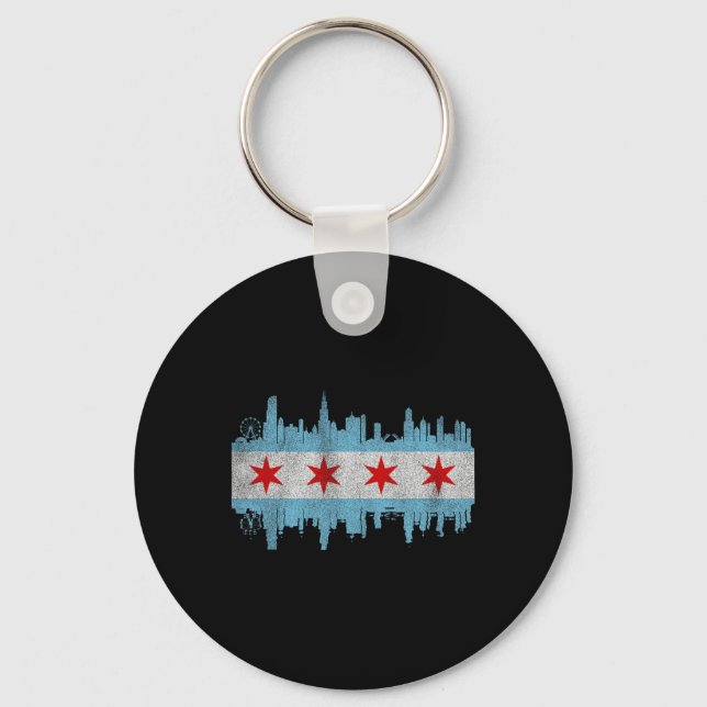 Chaveiro Bandeira da Silhueta da Cidade de Chicago - Cidade (Frente)