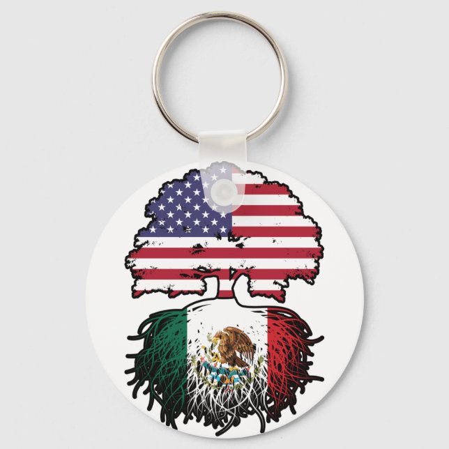 Chaveiro Bandeira das Raízes da Árvore dos EUA mexicano (Frente)