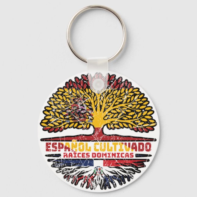 Chaveiro Bandeira das Raízes da Árvore Espanhola na Repúbli (Frente)