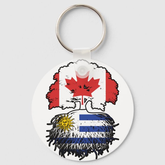 Chaveiro Bandeira das Raízes das Árvores do Canadá Uruguai  (Frente)