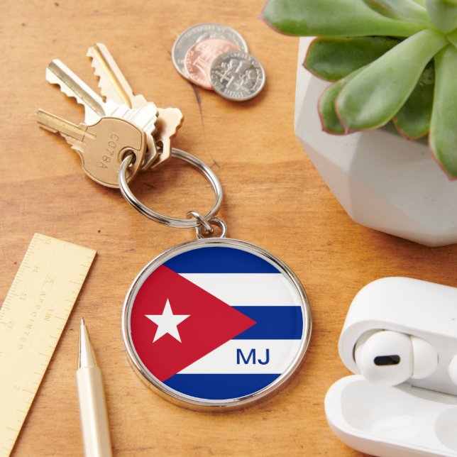 Chaveiro Bandeira de Cuba com Monograma Personalizado (Mesa)