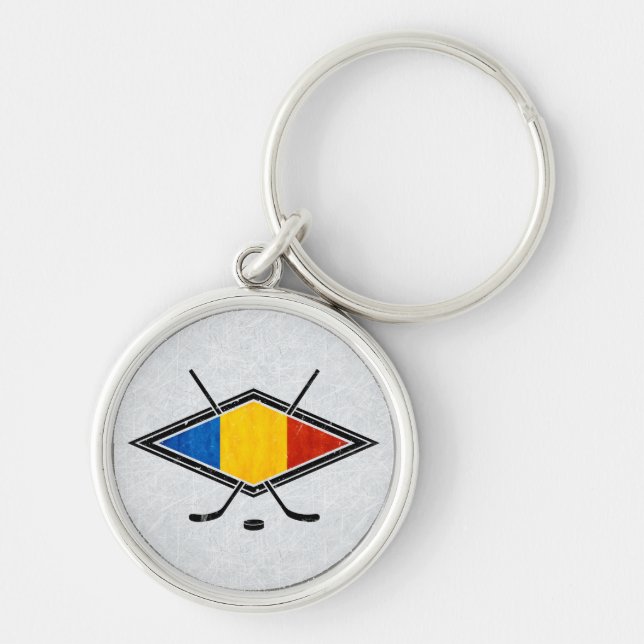 Chaveiro Bandeira de Hóquei no Gelo da Romênia (Frente)