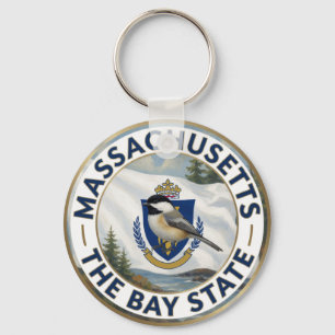 Chaveiro 🌊 Bandeira de Massachusetts e Chickadee-de-capo-p