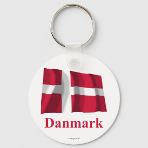 Chaveiro Bandeira de ondulação de Dinamarca com nome no