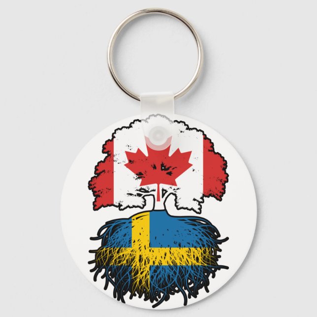 Chaveiro Bandeira de Raízes da Árvore do Canadá suecia (Frente)