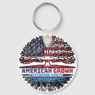 Chaveiro Bandeira de Raízes da Árvore Estoniana Americana