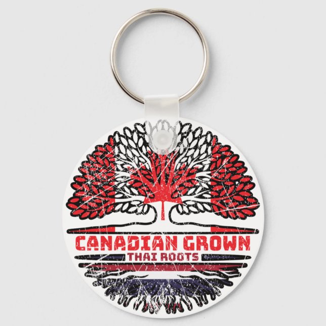 Chaveiro Bandeira de Raízes da Árvore Tailandesa Canadense (Frente)