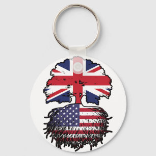 Chaveiro Bandeira de Raízes de Árvore Britânica Americana