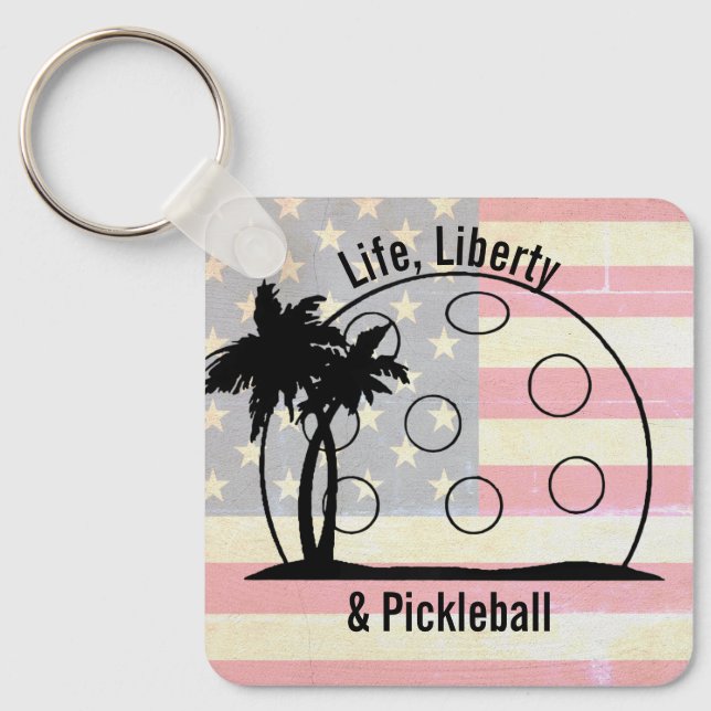 Chaveiro BANDEIRA DESBOTADA Vida Liberdade e Pickleball EUA (Frente)