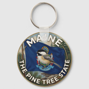 Chaveiro 🌲 Bandeira do Maine e Patrimônio do Chickadee de