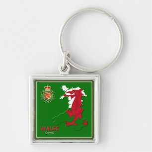 Chaveiro Bandeira do País de Gales Mapa & Brasão Real