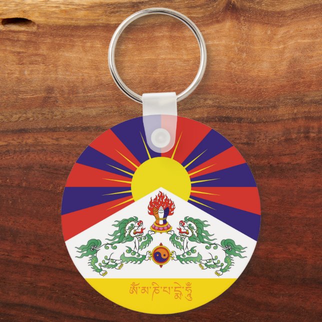 Chaveiro Bandeira do Tibete e Leões de Neve, mantra- (Frente)