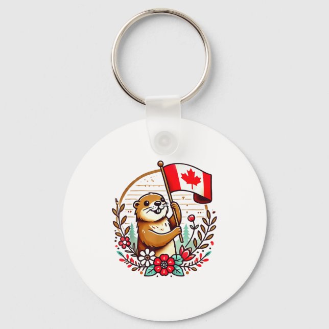 Chaveiro Bandeira engraçada do Groundhog canadense Verão di (Frente)