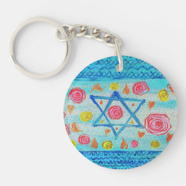 Chaveiro Bandeira israelita baleeira com flores e corações
