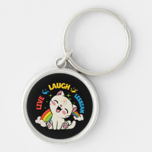 Chaveiro Bandeira Lésbica Viva Ri Gato Arco-íris Mês do Org