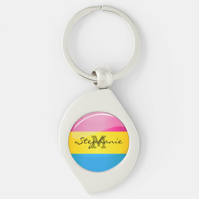 Chaveiro Bandeira Pansexual redonda lustrosa do orgulho (Frente)
