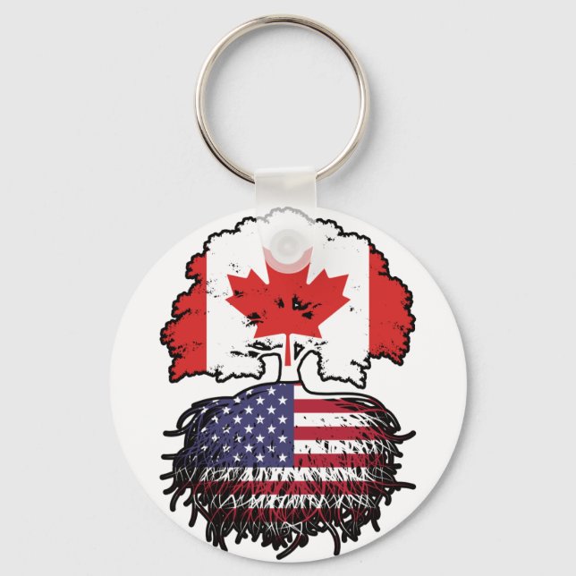 Chaveiro Bandeira Raízes Árvore Canadá Canadense Americano  (Frente)