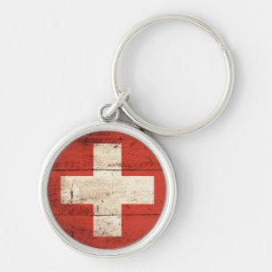 Chaveiro Bandeira suíça de madeira velha