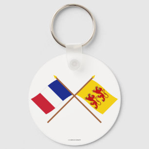 Chaveiro Bandeiras cruzadas de France e de Hautes-Pyrénée