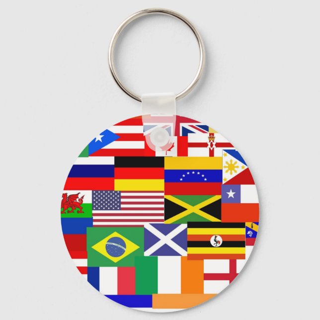 Chaveiro Bandeiras da colagem mundial (Frente)