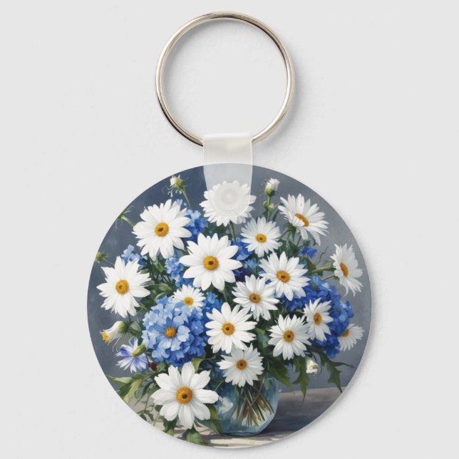 Chaveiro Bando de Flores Elegantes Daisies Watercolor (Frente)