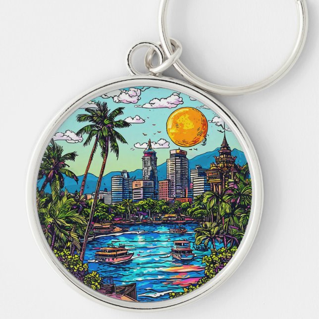 Chaveiro 🌴 Bangkok Tailândia Pôr do Sol Rio Viagem Present (Frente)