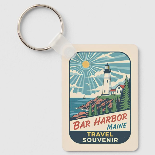 Chaveiro Bar Harbor, Maine Farol Retro 1950s (Frente)