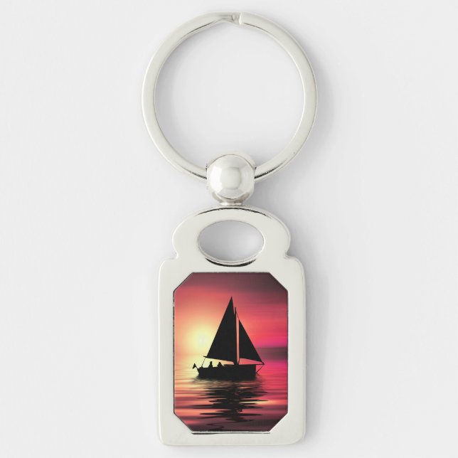 Chaveiro Barco à Vela ao Pôr do Sol no Mar Projeto de Arte (Frente)