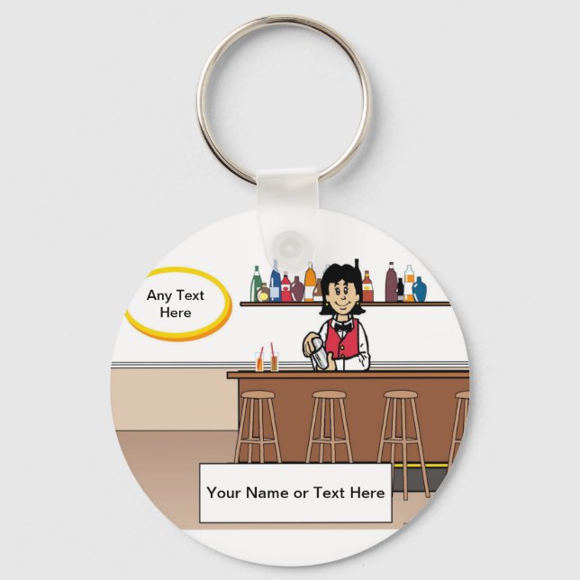 Chaveiro Bartender Personalizado - Cartoon Feminina (Frente)