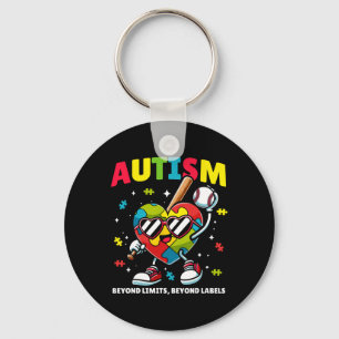 Chaveiro Baseball Autismo Consciência Colorida Coração de Q
