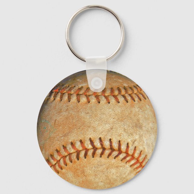 Chaveiro Baseball Branco Vintage com costura vermelha (Frente)