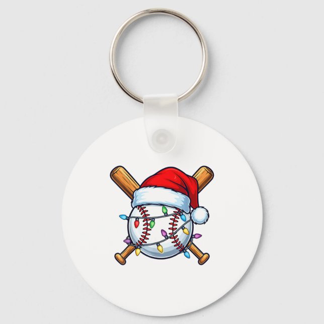 Chaveiro Baseball Christmas Lights Santa Christmas Baseball (Frente)