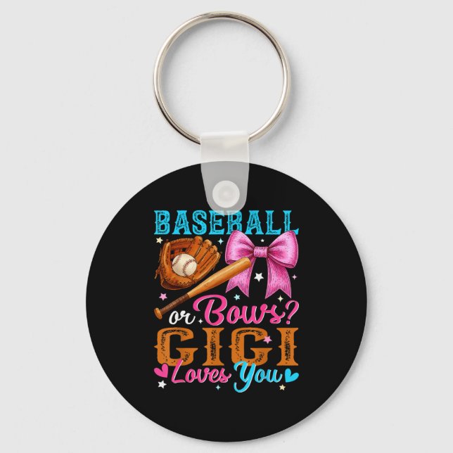 Chaveiro Baseball Or Bows Gigi Loves You Gender Reveal Baby (Frente)