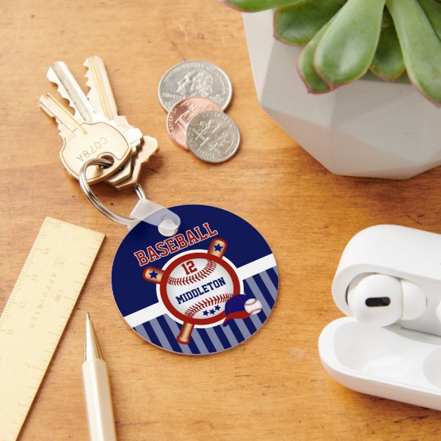 Chaveiro Baseball Personalizado | Azul escuro e vermelho (Mesa)