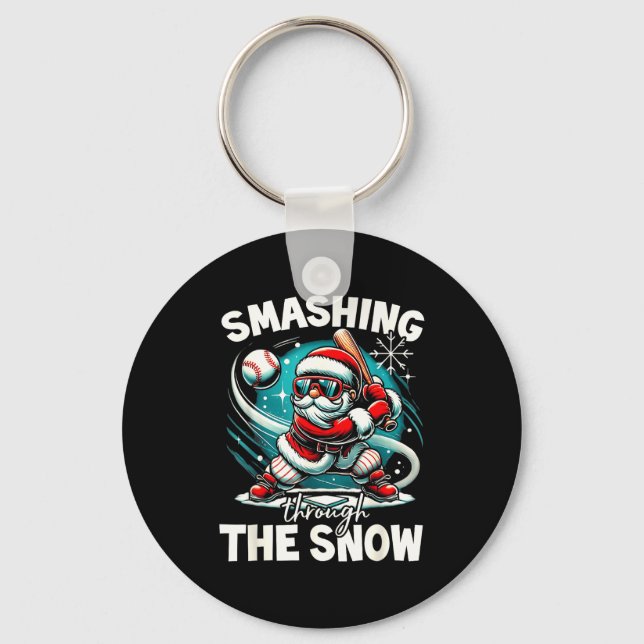 Chaveiro Baseball Player Christmas Santa, Smashing Through  (Frente)